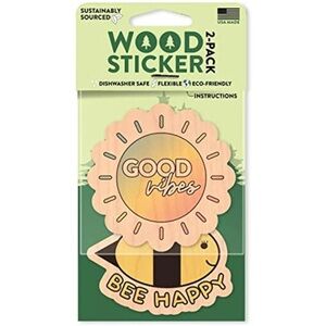 NWT 2 pack sustainably sourced Good Vibes‎ hippie wood stickers